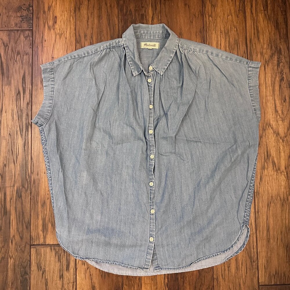 Madewell Light Blue Denim Button-Up Cap Sleeve Top